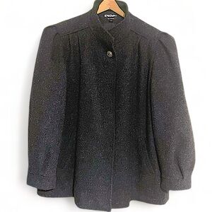 Vintage 80s Italian Wool Blend Pleated Hip Length Overcoat Blazer Plus 24W XXL